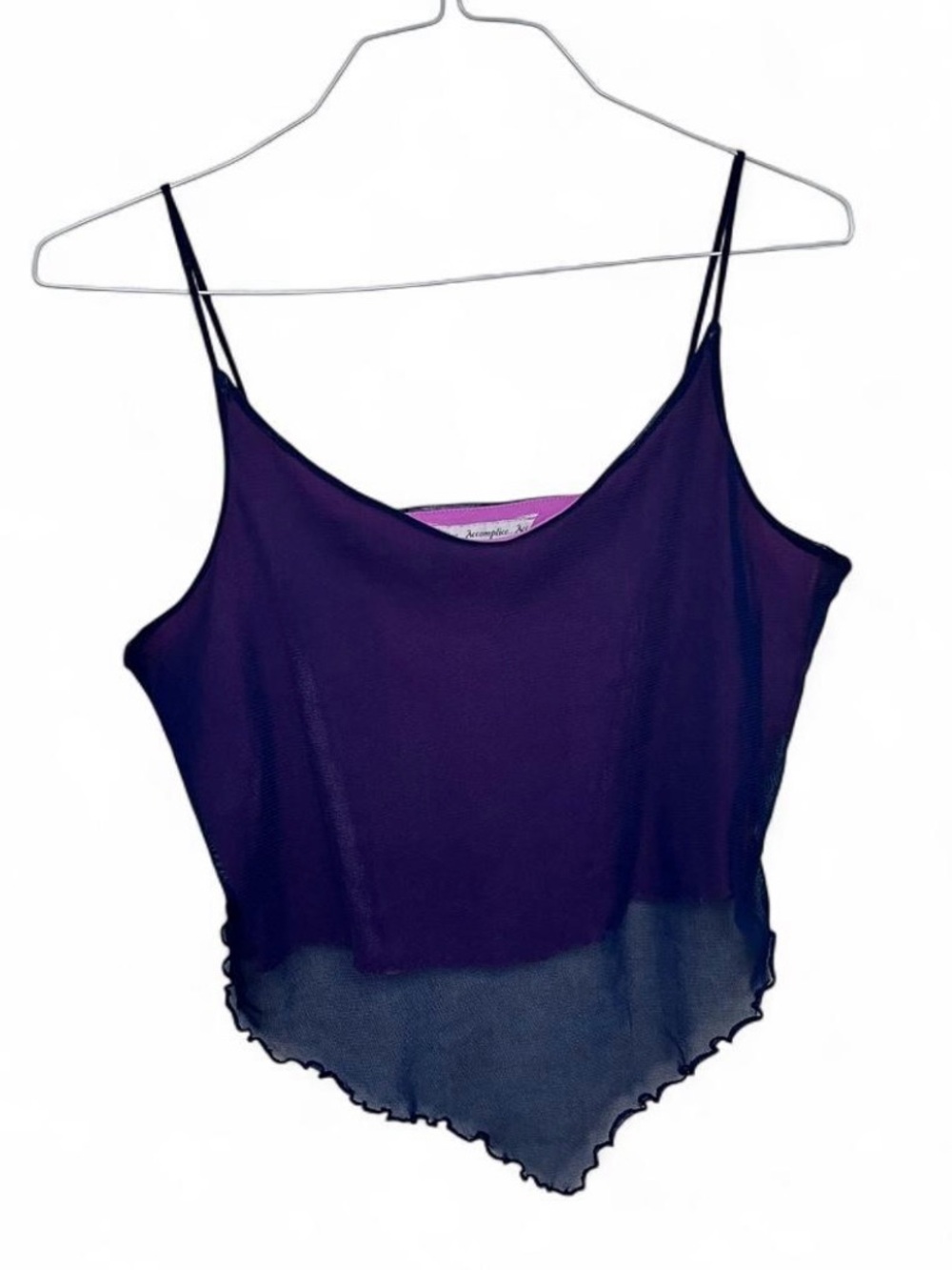 Vintage Y2K Accomplice Double Layer Mesh Hanky Hem Cami Top L Whimsygoth Fairy